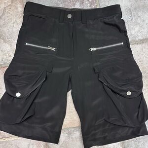 PHI 100% Silk Long Black Cargo Bondage Shorts Silver Zippers NWT $750 Designer